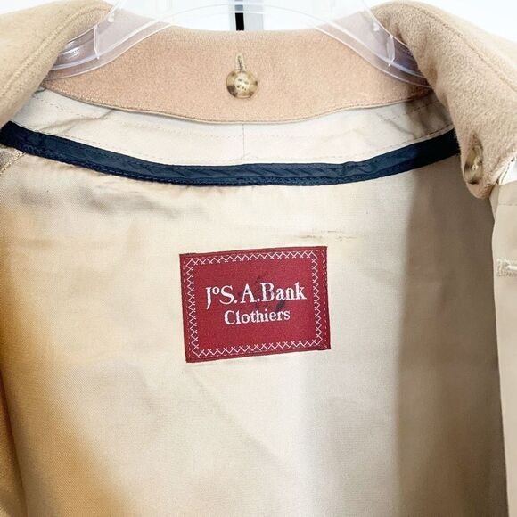 Jos A. Banks Vintage Tan Trench Coat Zip in Wool Liner and Button Collar 40 Long - Picture 13 of 15
